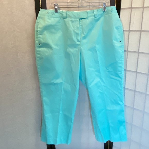 Larry Levine High Rise Tailored Stretch Crop Pants Trousers Aqua Blue NWT 16 - Picture 1 of 9